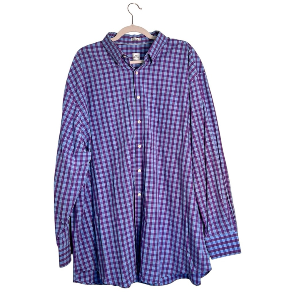 Peter Millar Blue Purple Checkered Gingham‎ 100% Cotton Button Down Shirt 2XL